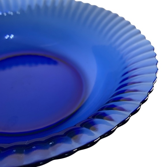 Vintage Cobalt Blue Glass Bowl Colorex Brazilian Fluted Scalloped Signed 9 1/2” - Picture 4 of 7